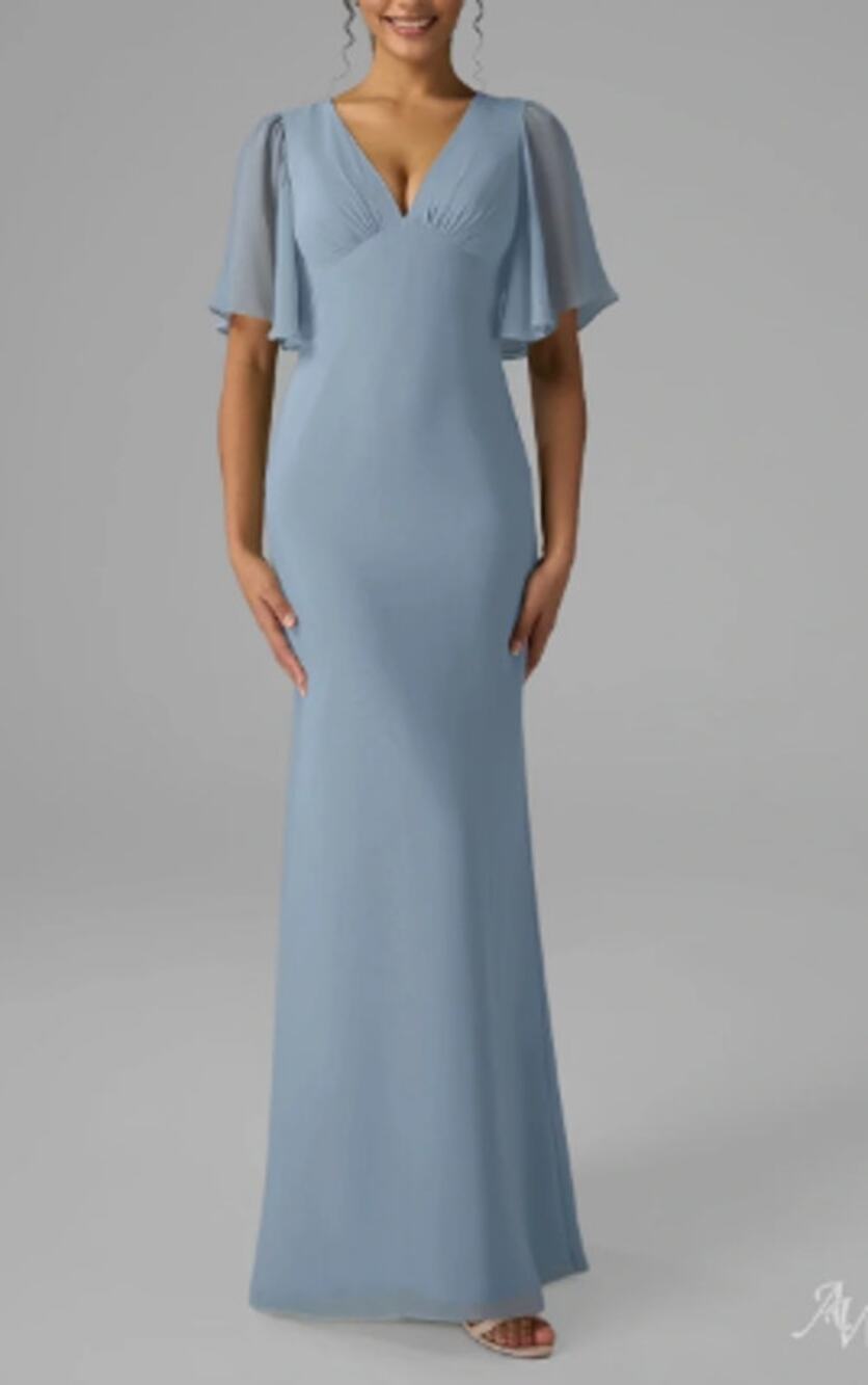 AW BRIDAL 4 S light dusty blue lyra chiffon bridesmaid party maxi dress NEW B45